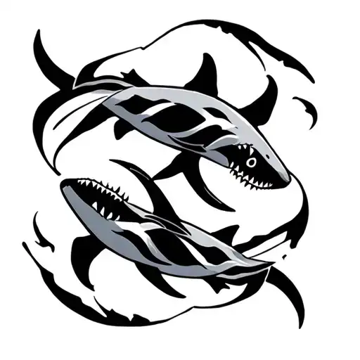 two sharks circling tribal design tattoo design idea