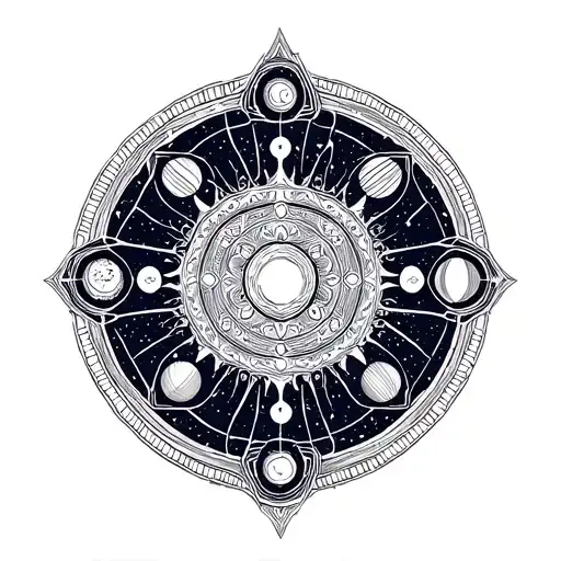 Sri chakra with nine planets stars and nebulas tattoo design idea