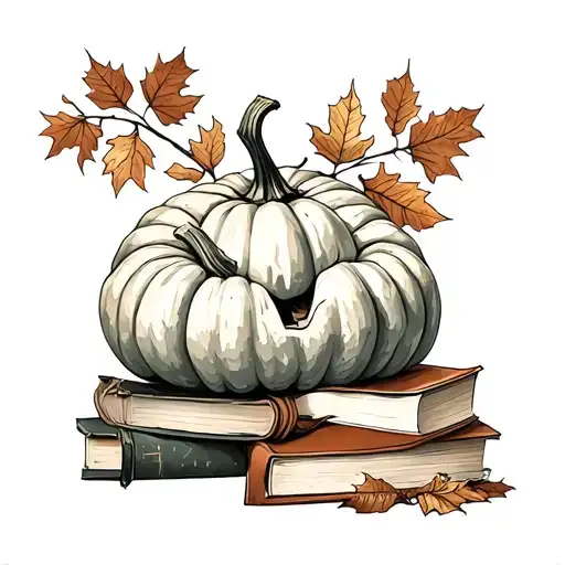 autumn, pumpkin , nature, books tattoo design idea