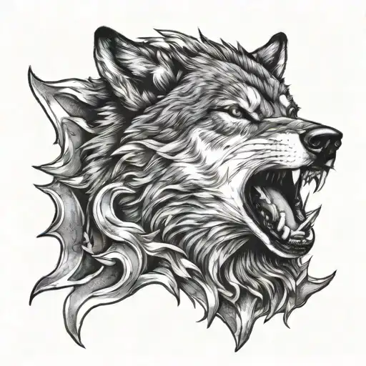 Wounded wolf howling tattoo design idea