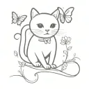 a cute black and white cat chasing a butterfly tattoo design idea