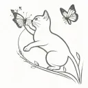 a cute black and white cat chasing a butterfly tattoo design idea