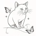 a cute black and white cat chasing a butterfly tattoo design idea