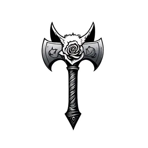 Viking style rose axe and wolf's head tattoo design idea