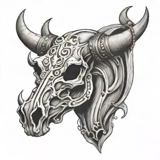 horse shoes western bull skull tattoo design idea