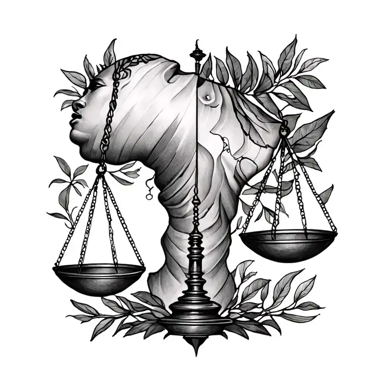 libra scales and africa tattoo design idea