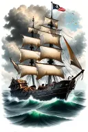 black Pearl pirate ship sailing through stormy tattoo design idea