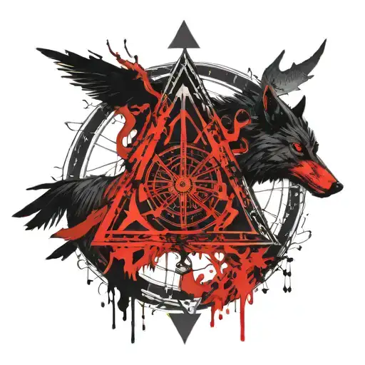 Compass guides, The symbol valknut, Hugiinn et muninn, The aegishelmur, Yggdrasil, Fenrir, Odin tattoo design idea