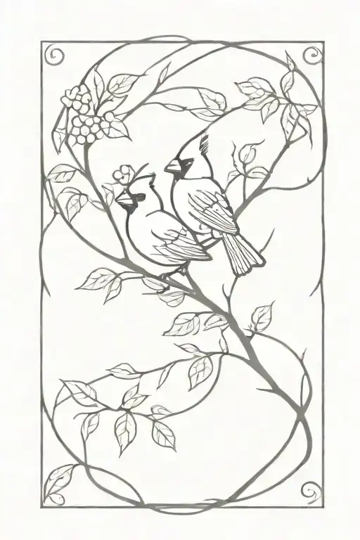 cardinal and cross surrounded by vines tattoo design idea