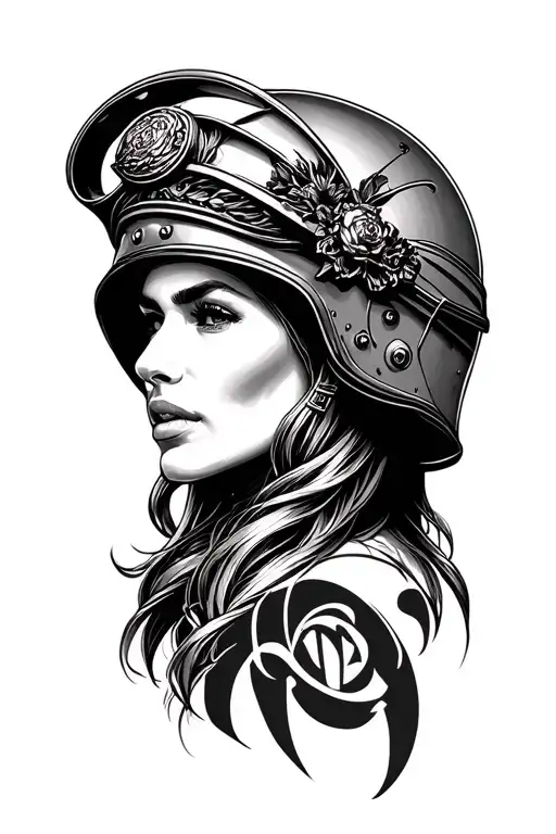 melania's head with helmet elden ring surrounded tattoo design idea