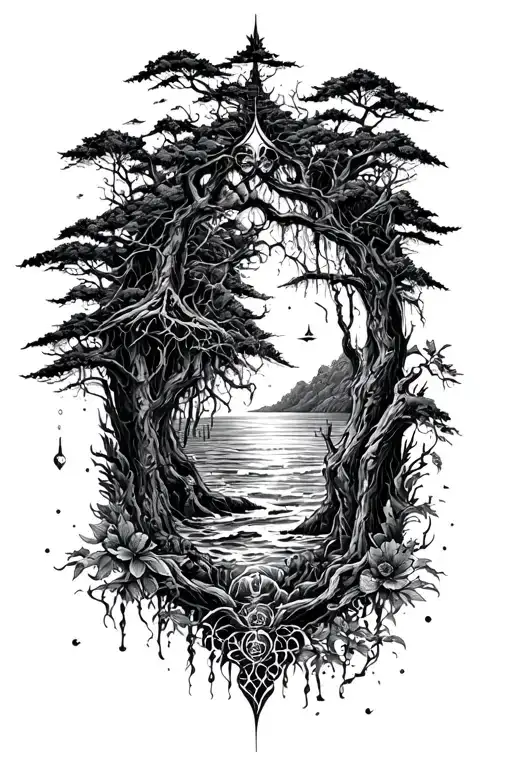 myth, sea, forest tattoo design idea