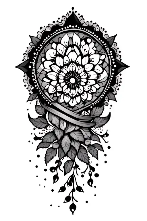 mandala with dot work and vines wrapped tattoo design idea
