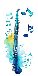 clarinet with notes flying around it  tattoo design idea