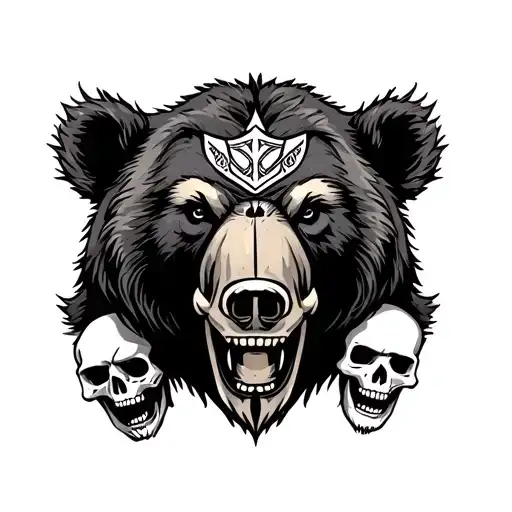 Viking tribal inspired design featuring bear and skulls tattoo design idea