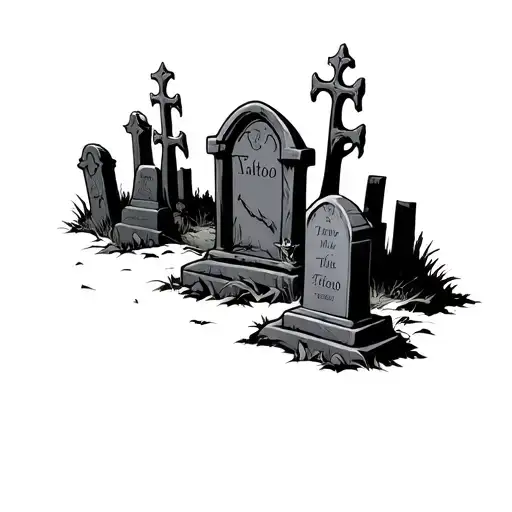 demonic graveyard with tombstones for back piece tattoo design idea