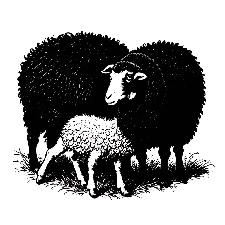 black sheep and sacrificial lamb medieval woodcut style tattoo design idea