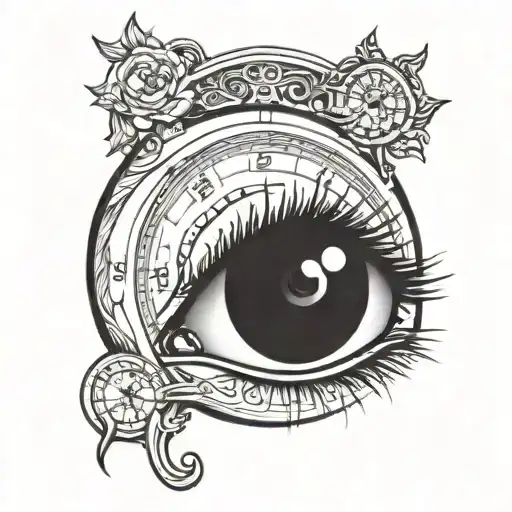 time clock with girl's eye sitting on tattoo design idea