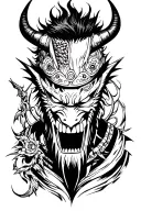 Combine elements of Naruto and Zoro from One Piece into a unique oni mask design tattoo design idea