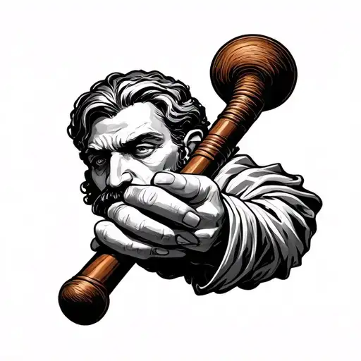 The left hand of The Fool: holds the cane rests on the left shoulder, the cane is parallel to the ground. The right tin of t tattoo design idea