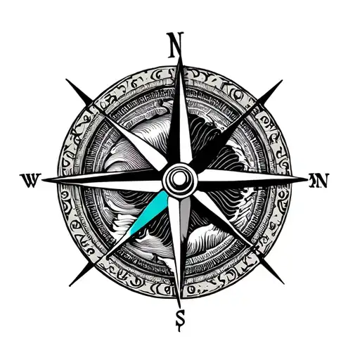 compass rose with japanese waves tattoo design idea