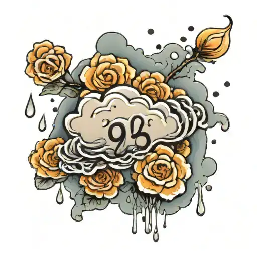 rain cloud with number 1939 tattoo design idea