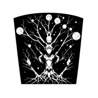 space  human robot three sond molded into a branched tree symbolizing love and eternity tattoo design idea
