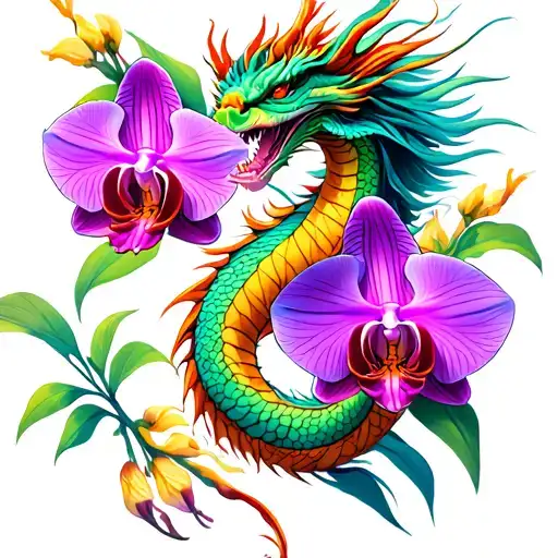 orchids and dragon leg tattoo featuring tattoo design idea