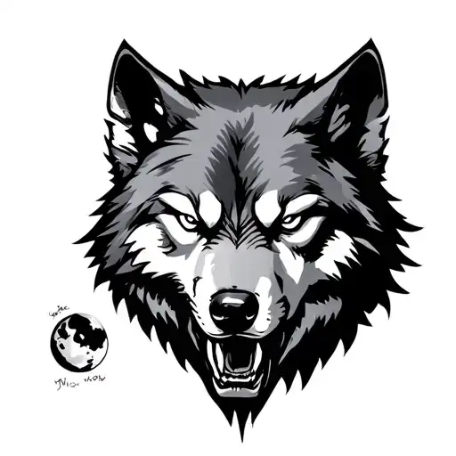 Angry Wolf Full Moon tattoo design idea
