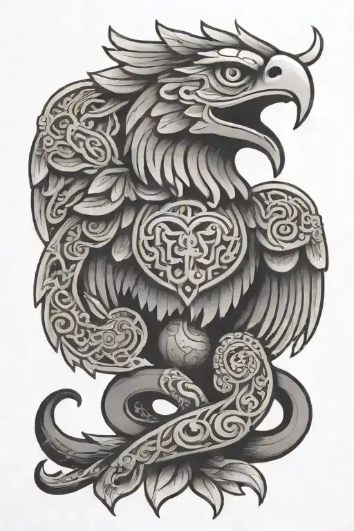 Mexican Aztec eagle snake tattoo design idea