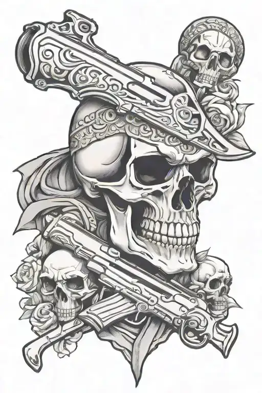 gun, bandana, skull, reaper tattoo design idea