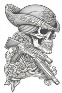 gun, bandana, skull, reaper tattoo design idea