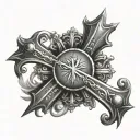 cross with sun ray and crown tattoo design idea
