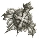 cross with sun ray and crown tattoo design idea