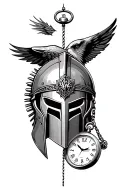 Spartan Helmet as centerpiece, Atreides Hawk integrated into the helmet area. Pocket Watch near the bottom. tattoo design idea