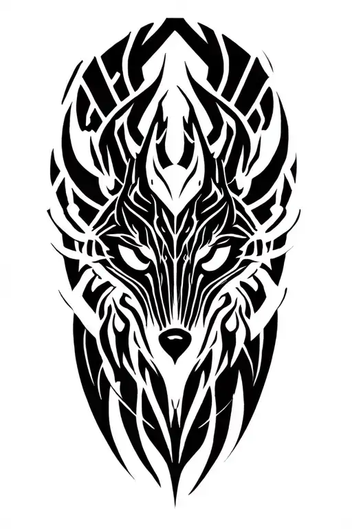 viking tribal tattoo design incorporating symbiote less black more futuristic with a wolf head less black tattoo design idea