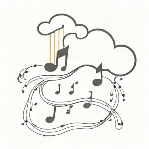 Depression portrayed as a dark storm cloud with music notes raining down tattoo design idea
