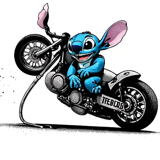 disney stitch on a motorbike racing tattoo design idea