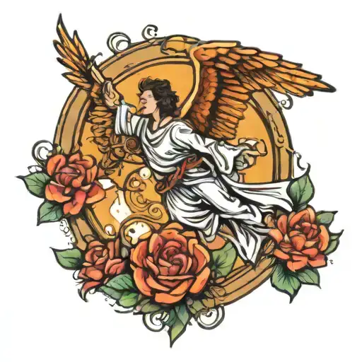 gabriel the angel flying over a marina bay tattoo design idea