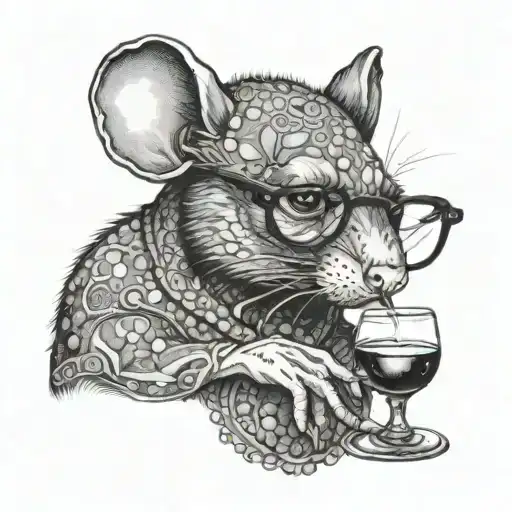 rat holding wineglass big lashes sassy tattoo design idea