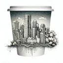 dallas skyline on coffee cup with steam rising tattoo design idea