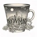 dallas skyline on coffee cup with steam rising tattoo design idea