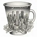 dallas skyline on coffee cup with steam rising tattoo design idea