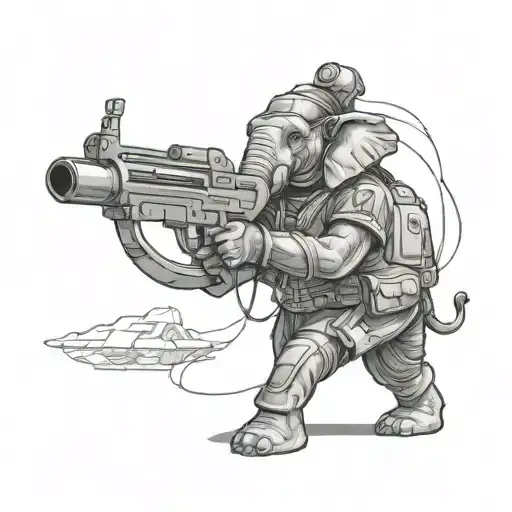 elephant soldier with machine gun tattoo design idea