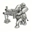 elephant soldier with machine gun tattoo design idea