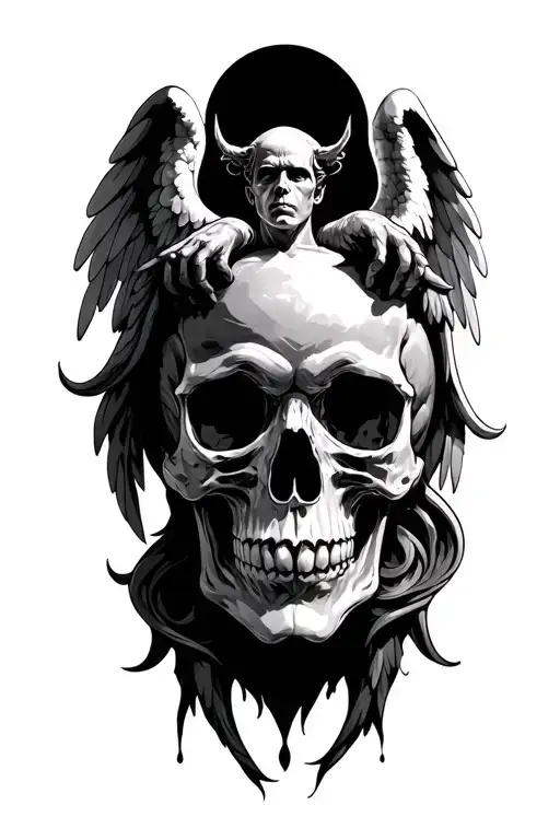 skull and angels and lucifer tattoo design idea