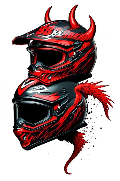 angel and devil motocross helmet with # 883 tattoo design idea