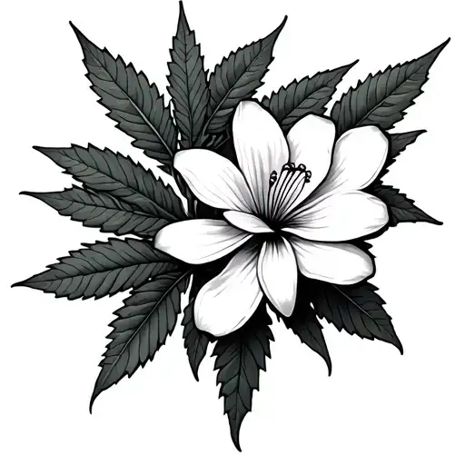Jasmin flower with marijuana leafs tattoo design idea
