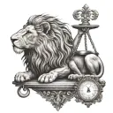 leo lion holding Libra scale tattoo design idea