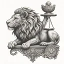 leo lion holding Libra scale tattoo design idea