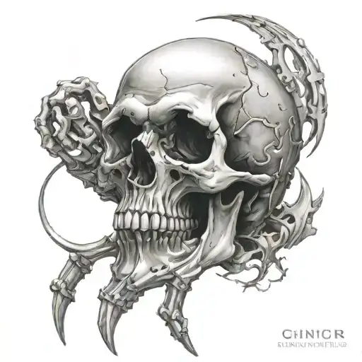 he ginger biomech skull on top of hand  tattoo design idea